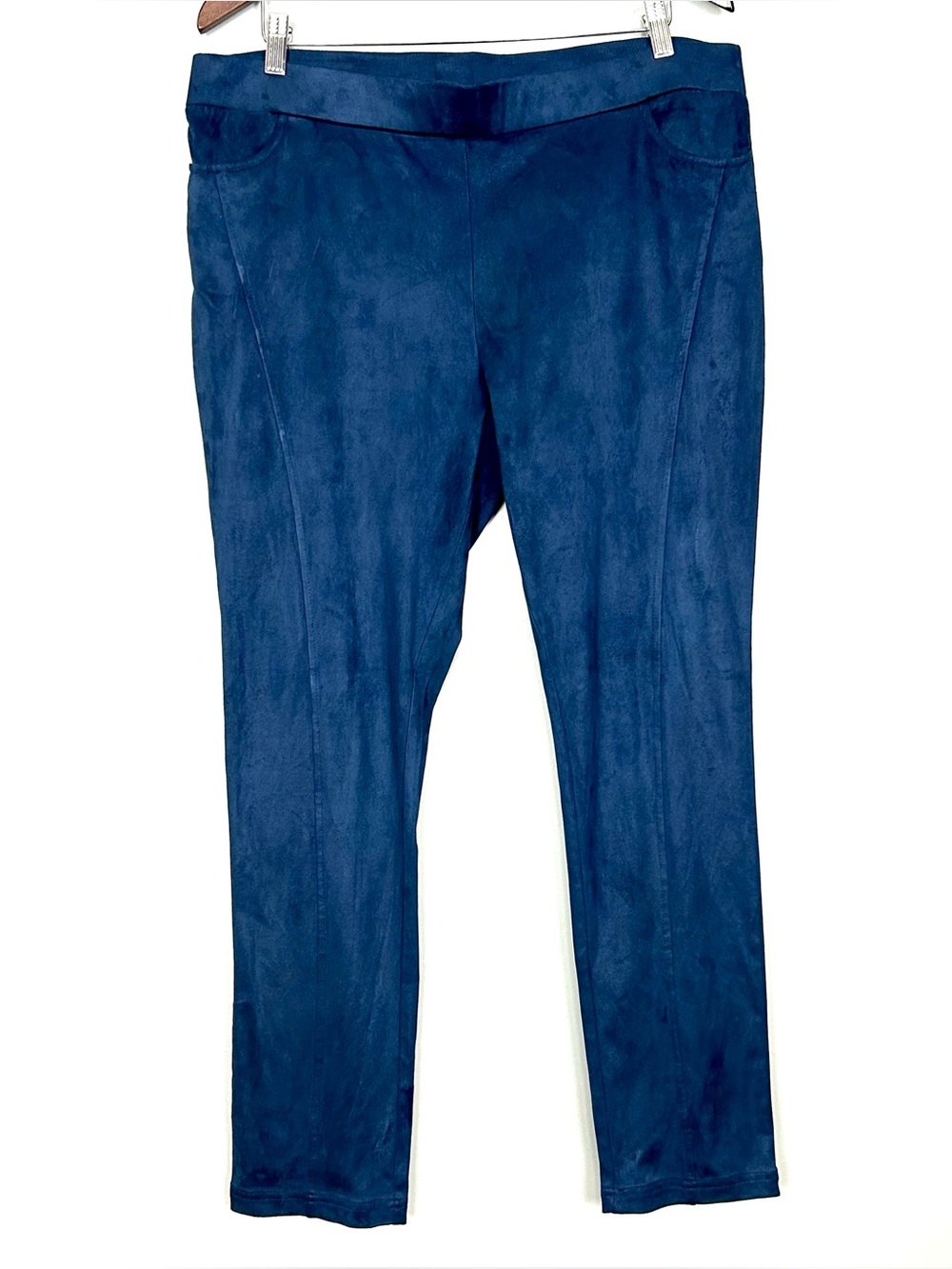 Lulu-B Faux Suede Slim Pants Women’s Size XL Pull On Front Seam Stretch Navy